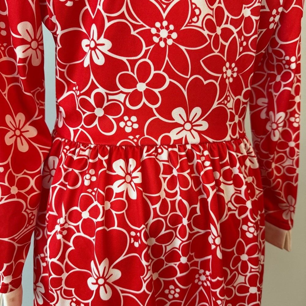 🌺 Vintage Emilio Borghese Red Floral Mod Dress Peter Pan Collar 70s Flawed Sz M - Picture 8 of 16